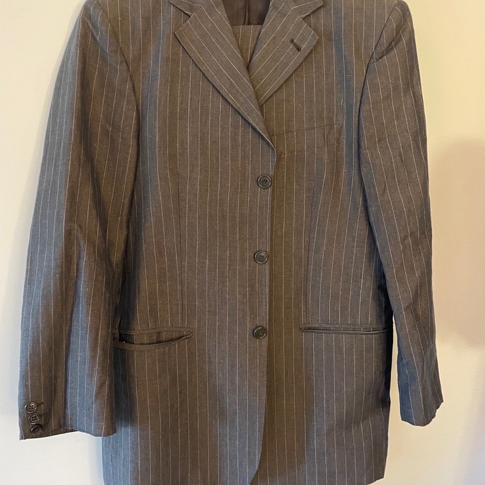 Men's Taupe Pinstripe linen suit